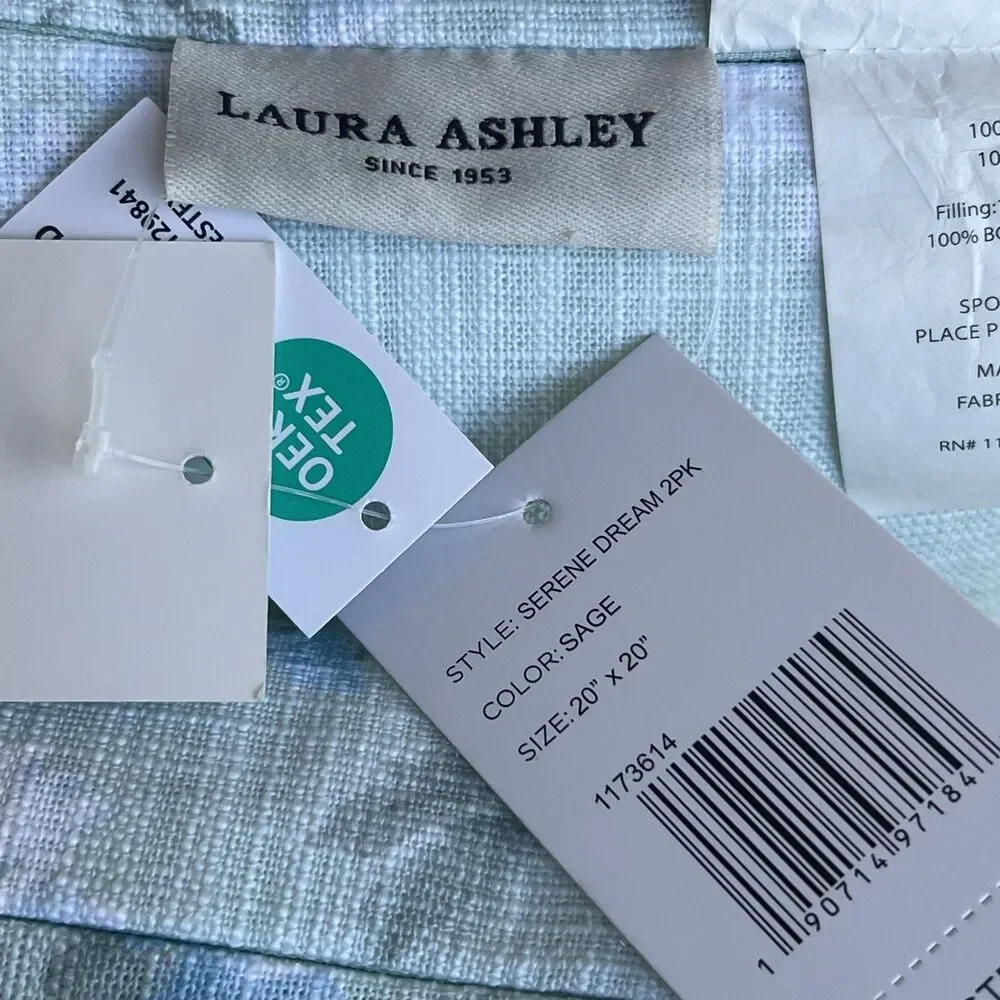 Laura Ashley Serene Dream Set of 2 Decorative Pillows Sage Green Blue Floral New